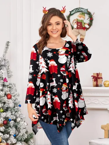 Vista 2 de LARACE - Camisa de talla extragrande para mujer, camisa tipo túnica con manga 34, ajuste holgado, ropa básica para mujer