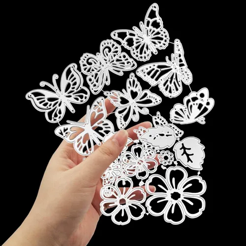 Vista 4 de 17 troqueles de corte de plantilla en relieve, hojas de mariposa y flores de AIFUDA para manualidades, álbumes de recortes, marco de fotos, álbum