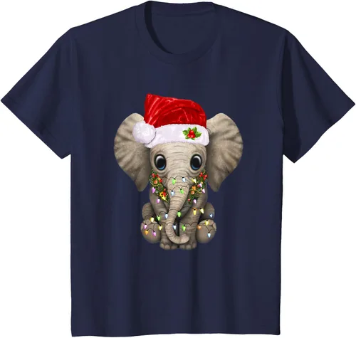 Vista 71 de Lindo elefante de Navidad luz divertido elefante amante de Navidad regalo camiseta Negro