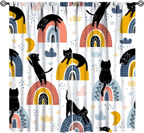 Vista 20 de Cortinas opacas de gato abstracto, arte simple, universo planeta, dibujos animados, lindo, divertido, colorido, gato, azul, niños, niñas, niños