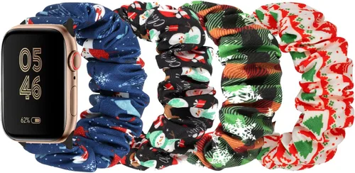 Vista 8 de Paquete de 4 bandas elásticas Scrunchie compatibles con Apple Watch de 38 mm, 40 mm, 41 mm, 42 mm, 44 mm, 45 mm, 49 mm, bandas elásticas con bonito