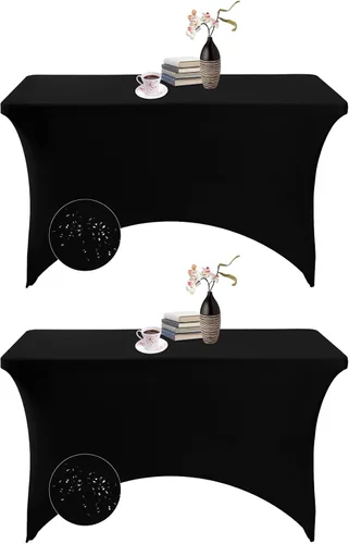 Vista 108 de Paquete de 2 fundas de mesa de elastano impermeables para mesas rectangulares, 6 pies, negras, elásticas, resistentes a manchas, para todas