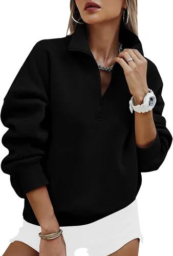 Vista 17 de PRETTYGARDEN Sudaderas de gran tamaño con media cremallera para mujer, sudaderas con capucha de forro polar 2025 de manga larga a la moda, tops