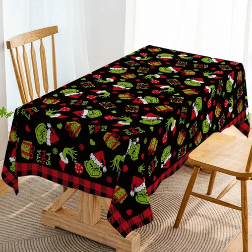 Vista 6 de Hafangry Mantel Feliz Navidad a Cuadros Buffalo Elfo Verde Navidad Decoración de Fiesta Navideña de Invierno Rectangular Cocina Comedor Decoración