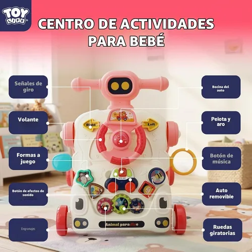 Vista 4 de TOY Life Andador de empuje para bebé 3 en 1, mesa de actividades para Luces y música, engranajes giratorios, volante, mesa de juego desmontable