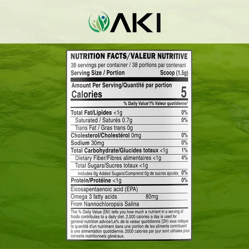 Vista 2 de AKI Marine Phytoplancton Powder - Omega3, vitamina B, clorofila 2oz/57g Fuente de nanocloropsis de microalgas crudas omega-3 EPA, proteínas a base