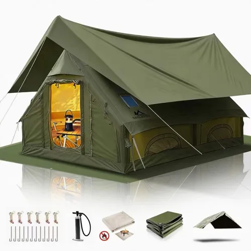 Vista 19 de Tiendas de campaña inflables para 4/6/8/10 personas, tienda de campaña inflable grande con gato de estufa, tienda inflable para 4 estaciones