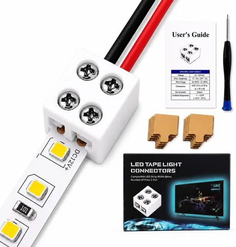 Vista 8 de 20 piezas de conectores de tira de luz LED de 2 pines de 8 mm sin soldadura, confiables y fáciles de instalar, conectores de luz LED sólidamente