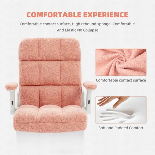 Vista 11 de SEATZONE Silla de oficina rosa ergonómica con ruedas, silla de escritorio para computadora de felpa sintética, silla de oficina cómoda para mujeres