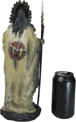Vista 6 de Ebros nativo americano indio guerrero jefe en escudo de animal y tocado de batalla estatua fuerza y sabiduría líder de la tribu como decoración