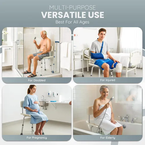 Vista 4 de Dr. Kay's Silla de ducha de altura ajustable para ducha interior, taburete de baño resistente de 350 libras para bañera, banco de baño de seguridad