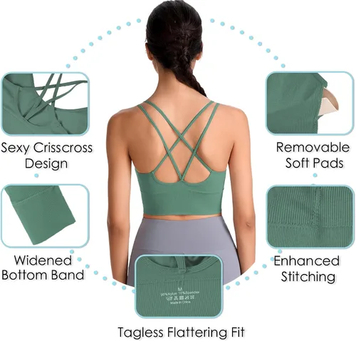 Vista 4 de Evercute Cross Back Sport Bras Padded Strappy Criss Cross Cropped Bras for Yoga Workout Fitness Low Impact