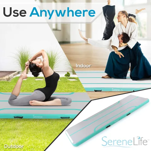 Vista 6 de SereneLife Gymnastics Inflatable Air Tumbling Floor Mat Floating Water Mat 10FT, 4in Thickness for Outdoor/Home Indoor Use Tumbling, Training
