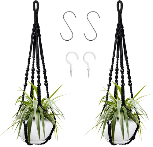 Vista 13 de Augshy Colgador de plantas de macramé, 2 piezas de soporte colgante para plantas con extensor, colgadores de plantas para decoración de interiores