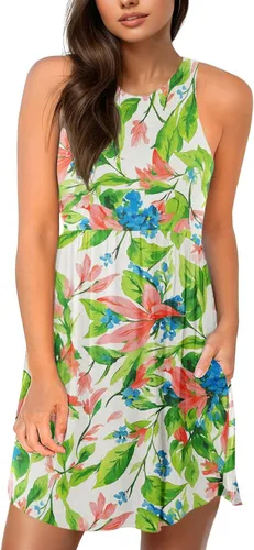 Vista 21 de HiMONE Vestidos de Vacaciones para Mujeres 2025 Vestido de Verano Vestidos Casuales de Verano para Mujeres Vestidos Casuales de Playa Petite Azul