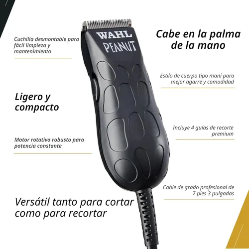 Vista 4 de Wahl Professional Recortadora Peanut Negra Compacta Cortadora de Cabello Liviana Compacta con Cable Potente motor giratorio, diseño ligero, hoja