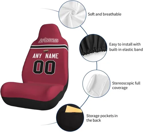 Vista 6 de Fundas de asiento de coche de fútbol personalizadas, accesorios personalizados para automóvil, regalos de Arizona con nombre y número, funda