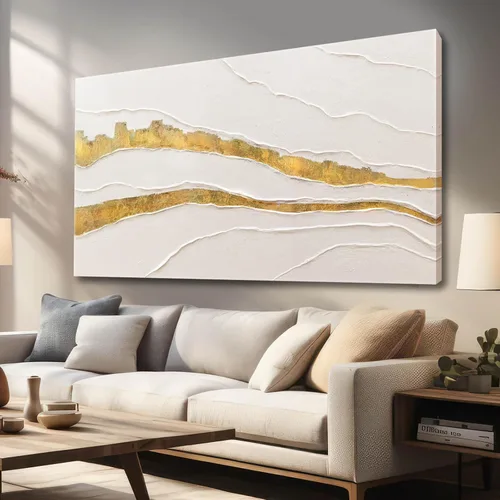 Vista 8 de Pintura de hojas negras y doradas, decoración de pared para sala de estar, arte de naturaleza en lienzo, obra de arte moderna, impresiones