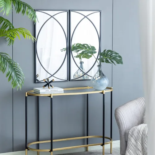 Vista 4 de A&B Home - Espejo rectangular de pared con marco de metal negro, juego de 3 piezas de espejo montado en la pared, decoración de pared del hogar