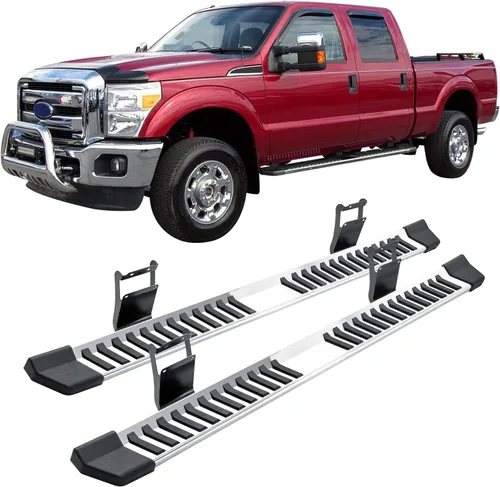 Vista 9 de IKON MOTORSPORTS, Estribos compatibles con Ford F250 F350 F450 F550 Superduty Crew Cab 1999-2016, estilo V, barra lateral de acero inoxidable negro