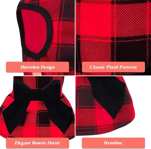 Vista 7 de KYEESE Vestido de Navidad para Perro de Cuadros Búfalo Rojos, Vestidos para Perros con Corbatín, Vestido para Perro Pequeño 0#Buffalo Check