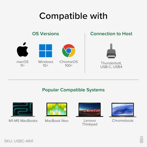 Vista 4 de Plugable Adaptador multipuerto USB C, 4 en 1, carga de paso de 100 W, USB C a HDMI 4K 60Hz, Hub de puerto múltiple USB para Windows, Mac, iPad Pro