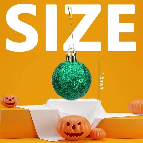 Vista 2 de Deloky 24 bolas de adorno de Halloween con purpurina, bolas colgantes inastillables de Halloween de 1.6 pulgadas, adornos brillantes de árbol negro