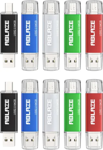 Vista 11 de ABLAZE 16GB Unidad Flash USB Tipo C 10 Pack, Memoria Stick Thumb Drive Dual USB 2.0+USB C Compatible con iPhone 16/15, Smartphone Android