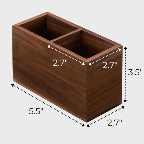 Vista 4 de KORUA Portalápices de madera de nogal (ranuras dobles) para escritorio