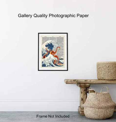 Vista 8 de Arte de Pared Decorativo Diccionario Pulpo Ola Kanagawa Japonés - Decoración Retro para el Hogar Reciclada de 8x10 pulgadas para Oficina
