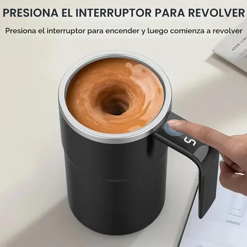 Vista 7 de SpinBrew - Taza de café magnética de agitación automática con pantalla de temperatura, vaso de café eléctrico de acero inoxidable automezclable