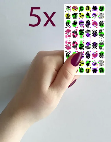 Vista 2 de Calcomanías para uñas (5 hojas) FLONZNAIL Ácido Psicodélico Setas Decoración de Uñas