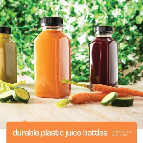 Vista 3 de DECADORN Botellas de plástico de 8 onzas con tapas, 12 unidades - Botellas para hacer jugos - HECHAS EN EE. UU. Botellas mini transparentes