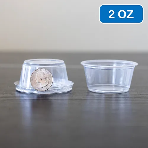 Vista 3 de EDI 2 onzas, 200 juegos de vasos de plástico desechables transparentes con tapas a prueba de fugas, gelatina, condimento, salsa de inmersión