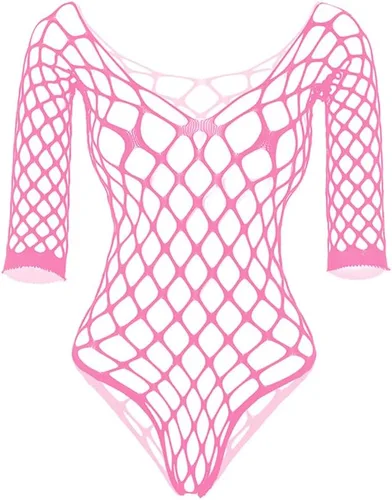 Vista 10 de Lencería de red para mujer, con cuello en V, mini vestido transparente, ropa de dormir de una pieza, talla única Negro 7