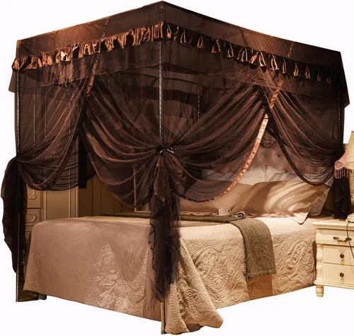 Vista 27 de Mengersi Cortina para Dosel de Cama Princesa, con 4 Esquinas, Dosel con Mosquitero para Cama de Princesa (Blanco, Doble)