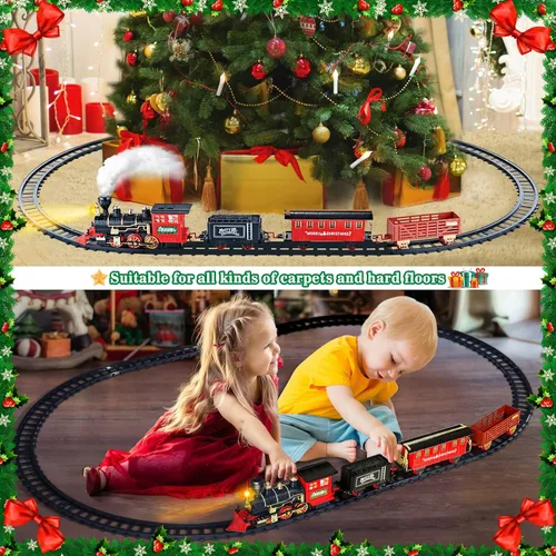 Vista 7 de Juego de Tren BainGesk, Juego de Tren de Navidad con Vapor, Luz y Sonidos, Juguete de Tren Eléctrico para Niños y Niñas, Juego de Tren de Navidad