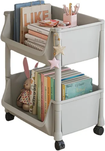 Vista 8 de Carrito de almacenamiento multiusos de 2 niveles, carrito multifuncional con ganchos, organizador de carrito con ruedas ajustable, carrito