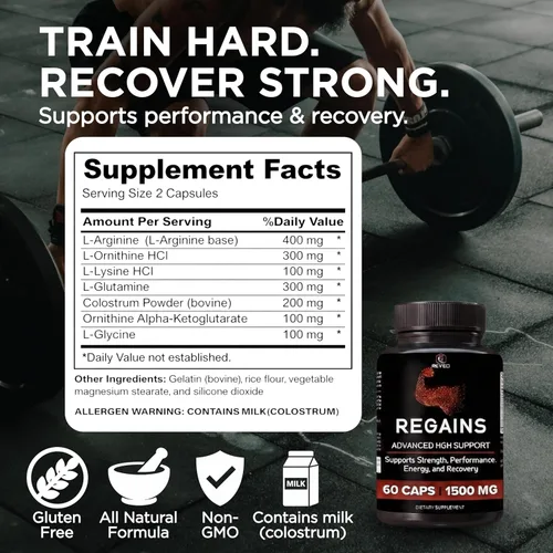 Vista 5 de Suplementos HGH para hombres y mujeres - REGAINS paquete de inicio, péptidos anabólicos para el crecimiento muscular, recuperación muscular