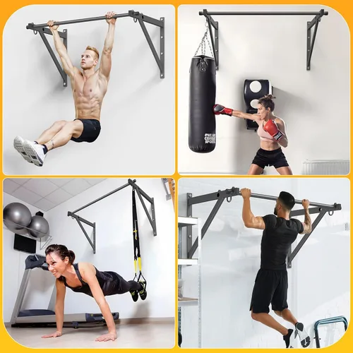 Vista 7 de Jusgym Wall Mounted Pull Up Bar, 51"/45" Chin Up Bar with 500LBS Capacity, Strength Training Pull-Up Bars Joist Mounted Reinforced Thick Metal