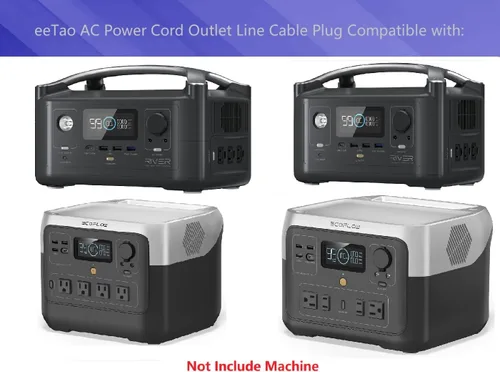 Vista 2 de Cable de alimentación de CA compatible con EF EcoFlow River Delta Max Mini Pro Plus Power Station Series 1000/1600 1260Wh 1612Wh Jackery