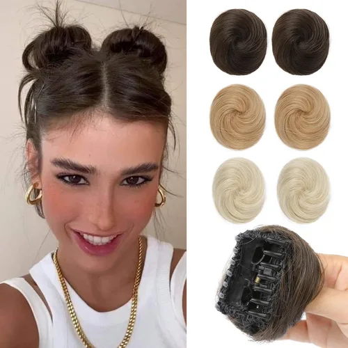 Vista 11 de REECHO Space Bun Hair Pieces, 2 piezas de mini clips de garra en moños desordenados y orejas de gato, extensiones de moño de cabello falso HB001