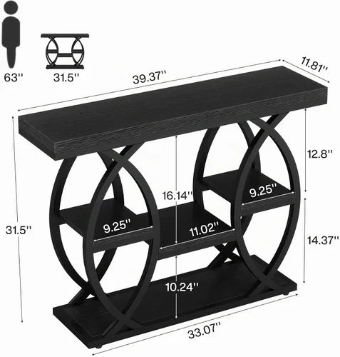 Vista 2 de Tribesigns Mesa consola de 39.4 pulgadas, mesa de sofá de 4 niveles, mesas Negro
