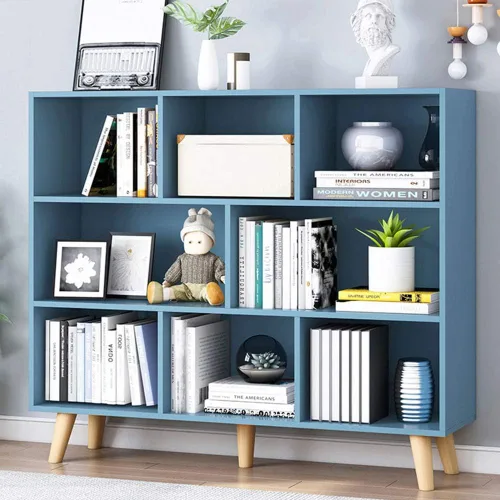 Vista 21 de IOTXY - Estantería de madera con espacios abiertos, 3 niveles, con patas, 5 cubos, color azul brillante Nordic Minimalist Style, MDF