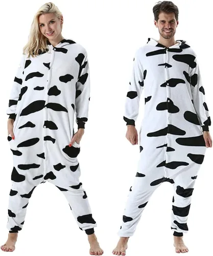 Vista 5 de DarkCom Unisex Adult Cow Onesie Halloween Costume One Piece Animal Pajamas Women Men Sleepwear Christmas Pajamas