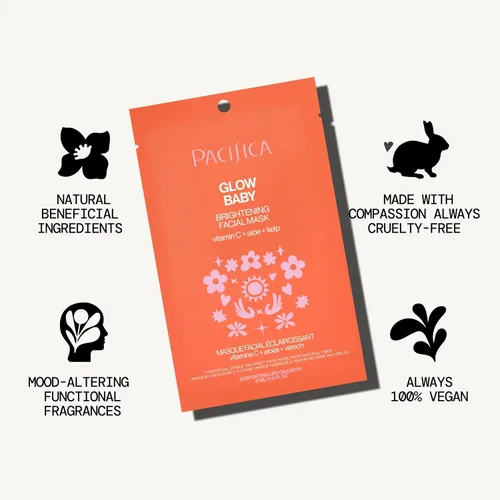 Vista 7 de Pacifica Máscara Facial en Hoja - Máscara Facial Iluminadora Glow Baby con Vitamina C, Aloe y Kelp – Máscara Refrescante para Manchas Oscuras
