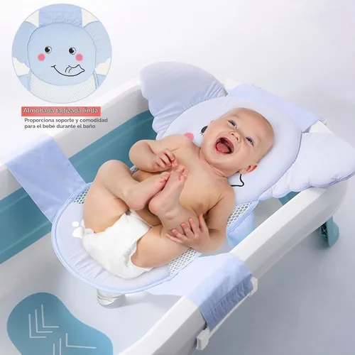 Vista 2 de AIR&TREE Red de Soporte para Asiento de Baño para Bebé, Secado Rápido, Ajustable, Cómoda, Antideslizante, Cabestrillo de Malla para Ducha en Bañera