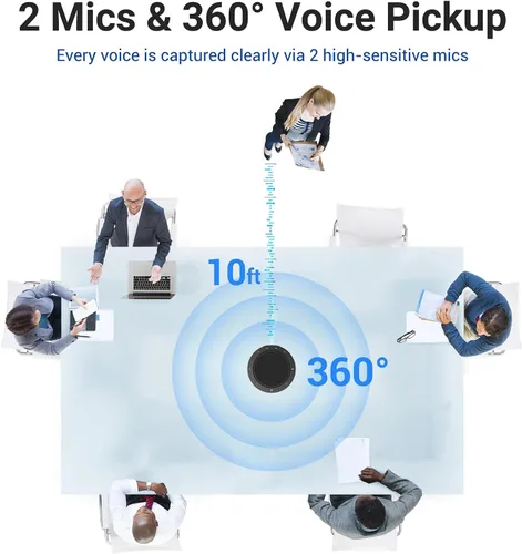 Vista 2 de Altavoz y micrófono de conferencia, micrófonos dual Al con captación de voz de 360° y sonido claro, tiempo de llamada de 10-14 horas, conexión