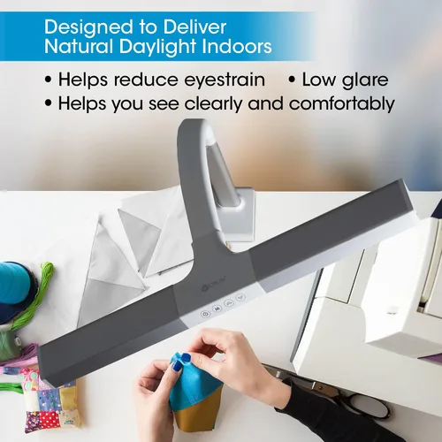 Vista 3 de OttLite Lámpara de escritorio LED con abrazadera resistente, iluminación extra ancha, regulable con 5 ajustes de brillo y LED de luz natural de bajo