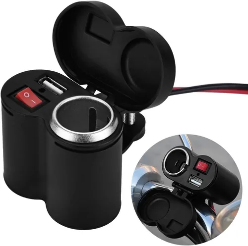 Vista 6 de para 12 V. toma de corriente Yctze 12-24V motocicleta impermeable encendedor de cigarrillos enchufe USB toma de corriente toma de corriente